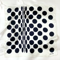 Detail of silk square scarf with black polka dots on cream background showing brand tag - 53*53cm / White