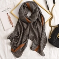 Winter scarf with black and beige geometric patterns and cashmere touch finish - Luxury Geometric Greek Key (A-229-Champagne Gold)