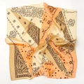 Silk square scarf featuring beige and orange paisley patchwork with satin finish - Beige Patchwork Paisley (ZS-24)