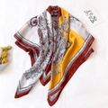 Bohemian paisley silk-feel large shawl scarf with vibrant white and burgundy color blocking - 90*90cm / Red & Yellow (H-68)