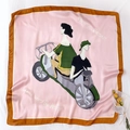 Rosa Seidenschal mit Cartoon-Motiv, orangem Rand und inspirierender Illustration - 90x90cm / Rosa Künstlerischer Stil (H-67-粉色)