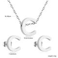 Letter C stainless steel jewelry set with pendant necklace and matching stud earrings - Silver Letter C (SE1244C1S)