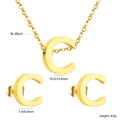 Polished gold initial C necklace and stud earrings jewelry set with size dimensions - Gold Letter C (SE1244C1G)