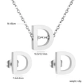 Polished silver stainless steel jewelry set featuring letter D necklace and stud earrings - Silver Letter D (SE1244D1S)