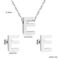 Polished stainless steel jewelry set featuring letter E necklace and stud earrings - Silver Letter E (SE1244E1S)