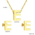 Golden letter E necklace and earrings set in stainless steel with detailed dimensions - Gold Letter E (SE1244E1G)