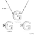 Silver stainless steel jewelry set featuring letter G necklace and stud earrings - Silver Letter G (SE1244G1S)