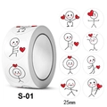Strichmännchen Herz Aufkleber Rolle, S-01 Modell 25mm Etiketten für Kinder Geschenke - Strichmännchen Herz Stil (S-01)