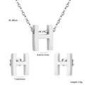 Silver stainless steel jewelry set featuring letter H necklace and stud earrings - Silver Letter H (SE1244H1S)