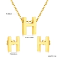 Golden stainless steel letter H necklace and earrings set with 45cm chain length - Gold Letter H (SE1244H1G)