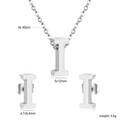 Polished stainless steel jewelry set featuring letter I pendant necklace and stud earrings - Silver Letter I (SE1244I1S)