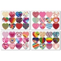 Set di 48 adesivi a forma di cuore colorati con motivi per San Valentino e matrimoni - Set Di 4 Fogli (Totale 48 Pezzi)