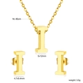 Golden stainless steel jewelry set featuring letter I necklace and matching stud earrings - Gold Letter I (SE1244I1G)
