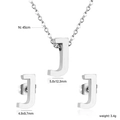 Polished stainless steel jewelry set with letter J pendant and stud earrings - Silver Letter J (SE1244J1S)