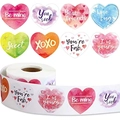 Watercolor heart Be Mine Valentine's Day stickers roll with 8 festive colorful designs - 2.5cm / Watercolor English Phrases Style 3
