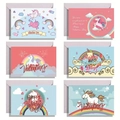 Set of 6 cartoon unicorn Valentine's Day greeting cards with envelopes in pastel colors - Dreamy Unicorn Series (Style 5)
