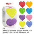 Roll of colorful glitter laser heart stickers with 500 adhesive labels for Valentines Day - 8-Color Mixed Glitter Style / 500 Sheets/Roll