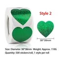 Green holographic heart laser stickers roll 500 labels 38mm for Valentine gift decor - Holographic Green Style / 500 Sheets/Roll