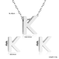 Silver stainless steel jewelry set featuring letter K necklace and matching stud earrings - Silver Letter K (SE1244K1S)