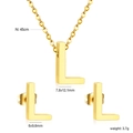 Gold stainless steel jewelry set featuring letter L pendant necklace and matching stud earrings - Gold Letter L (SE1244L1G)