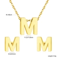 Golden stainless steel jewelry set with letter M necklace and stud earrings - Gold Letter M (SE1244M1G)