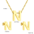 Gold stainless steel jewelry set featuring letter N necklace and matching stud earrings - Gold Letter N (SE1244N1G)