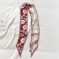 Schmaler Seidenschal mit rotem Blumenmuster und weißem Schriftdruck, als Haarband nutzbar - Rot (CXJ-24-Rot)