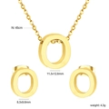 Golden stainless steel jewelry set with letter O pendant necklace and matching stud earrings - Gold Letter O (SE1244O1G)