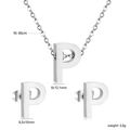 Letter P stainless steel jewelry set including 45cm necklace and stud earrings - Silver Letter P (SE1244P1S)