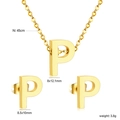 Golden stainless steel jewelry set with letter P pendant necklace and stud earrings - Gold Letter P (SE1244P1G)