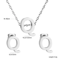 Polished stainless steel jewelry set featuring letter Q pendant necklace and stud earrings - Silver Letter Q (SE1244Q1S)