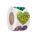 Glitter heart roll stickers in green, gold and purple with sparkling texture - 1 Inch / 2.5cm / Heart Shape (syf-143)