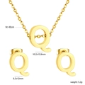 Golden stainless steel letter Q pendant necklace and stud earrings jewelry set - Gold Letter Q (SE1244Q1G)