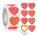 2.5cm red heart stickers roll with assorted patterns for Valentine's gift packaging - Red Artistic Pattern Hearts (款8)