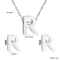 Polished stainless steel jewelry set with letter R pendant necklace and stud earrings - Silver Letter R (SE1244R1S)