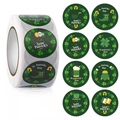 Rouleau d'autocollants St. Patrick avec trèfles verts et motifs de pièces d'or - Style A / 1 pouce (25mm)