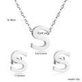 Polished stainless steel letter S jewelry set with necklace and stud earrings - Silver Letter S (SE1244S1S)