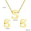 Golden stainless steel jewelry set with letter S pendant necklace and stud earrings - Gold Letter S (SE1244S1G)