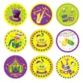 Set di 8 adesivi rotondi colorati a tema circo e carnevale con vari design festosi - Stile A-Tema Carnevale del Circo