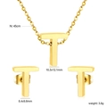 Golden letter T jewelry set including 45cm necklace and earrings with precise dimensions - Gold Letter T (SE1244T1G)