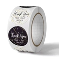 Pegatinas de agradecimiento mármol oro, negro y blanco en rollo para regalos - Diámetro 25mm / 500 hojas por rollo / Estilo de Patrón de Mármol (A)