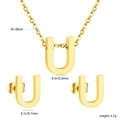 Golden stainless steel jewelry set with letter U necklace and matching stud earrings - Gold Letter U (SE1244U1G)