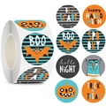 Rouleau de 8 autocollants d'Halloween avec citrouilles, chauves-souris et slogans - 1 pouce (25mm)