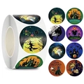 Halloween Aufkleber Rolle mit 8 verschiedenen Kürbis und Gespenster Motiven Deko - 8 Muster Kombination / 25mm Durchmesser (500 Stück/Rolle)