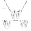 Polished stainless steel letter W jewelry set with necklace and earrings in silver finish - Silver Letter W (SE1244W1S)
