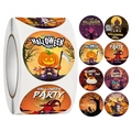 Rouleau d'autocollants d'Halloween avec motifs de citrouilles et vampires sur fond blanc - 1 pouce (25mm)