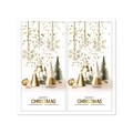 Close-up of elegant Christmas stickers featuring golden snowflakes and festive cone trees - White Background Modern Gold Edge Cone Tree Style