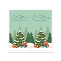 Mint green Christmas stickers with Merry Christmas and Happy New Year festive illustrations - Mint Green Background Little Bear Christmas Tree Style
