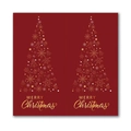 Cartes de Noël rouges rectangulaires avec sapin doré et lettrage Merry Christmas élégant - Fond Rouge Motif Sapin de Noël Lignes Dorées
