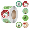 Rotolo di adesivi natalizi con Babbo Natale e renne per decorare pacchi regalo - 1,5 pollici (38mm) / Modelli Cartoon Natalizi (A) / 500 Fogli/Rotolo